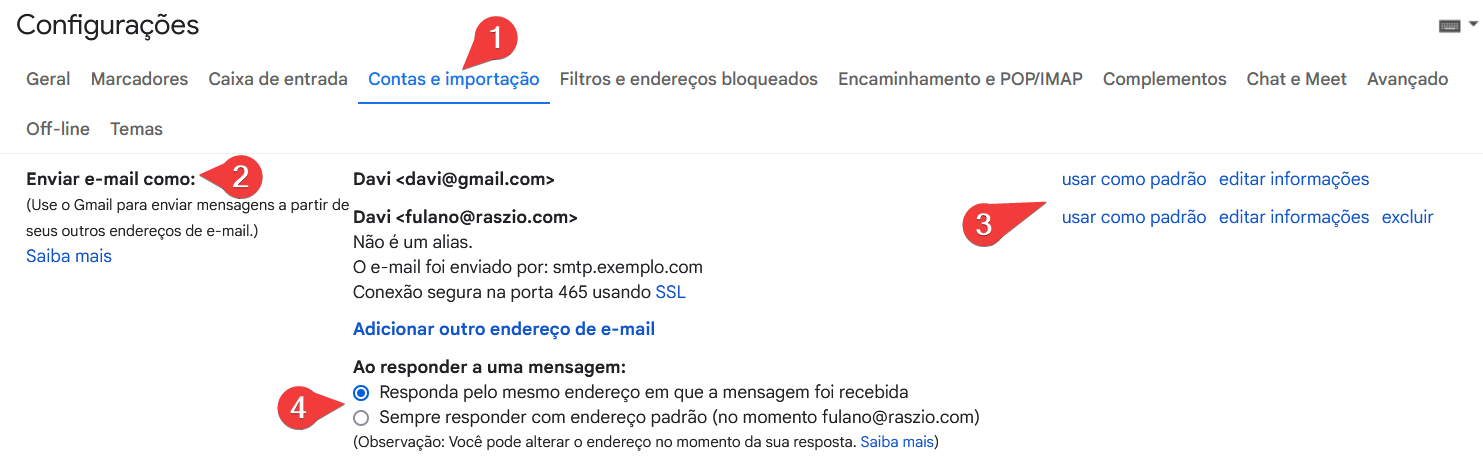 Gmail remetente padrão