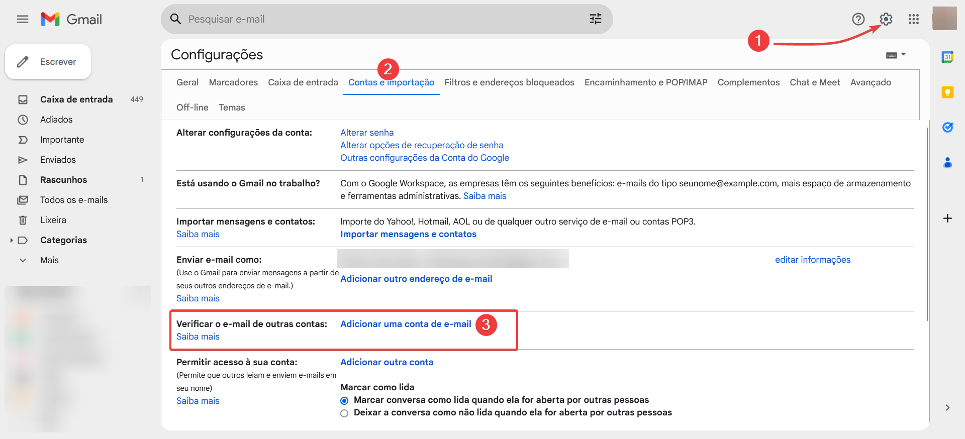 Gmail importar os e-mails de outra conta