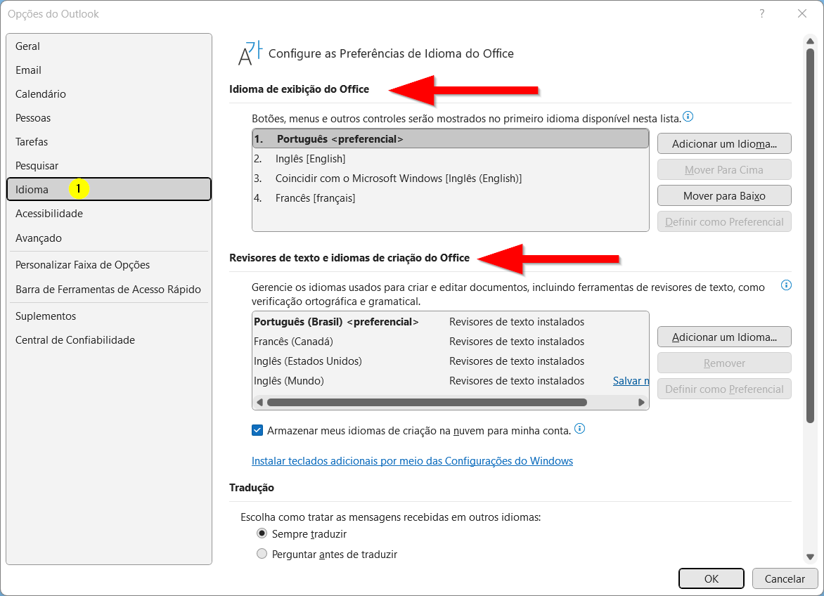 outlook 365 idioma