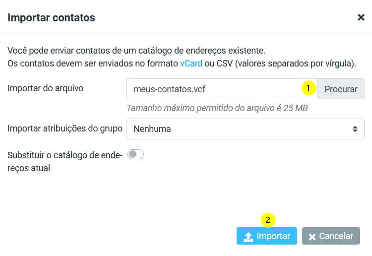 Roundcube importar contatos